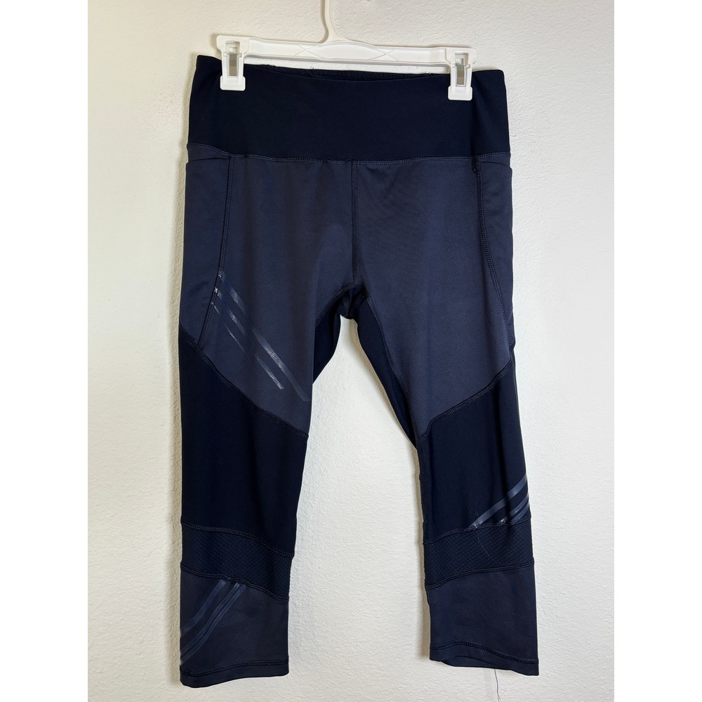RBX Live Life Active Womens Large Black Navy Mesh Panel Capri Leggings Pockets